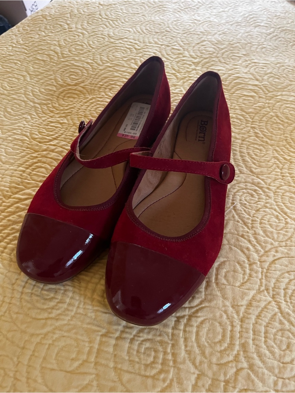Born Burgundy Mary Jane Flats with Patent Cap Toe
